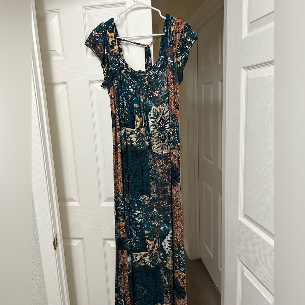 Bohemian-style patterned maxi dress, made in Turkey, Size 3XL